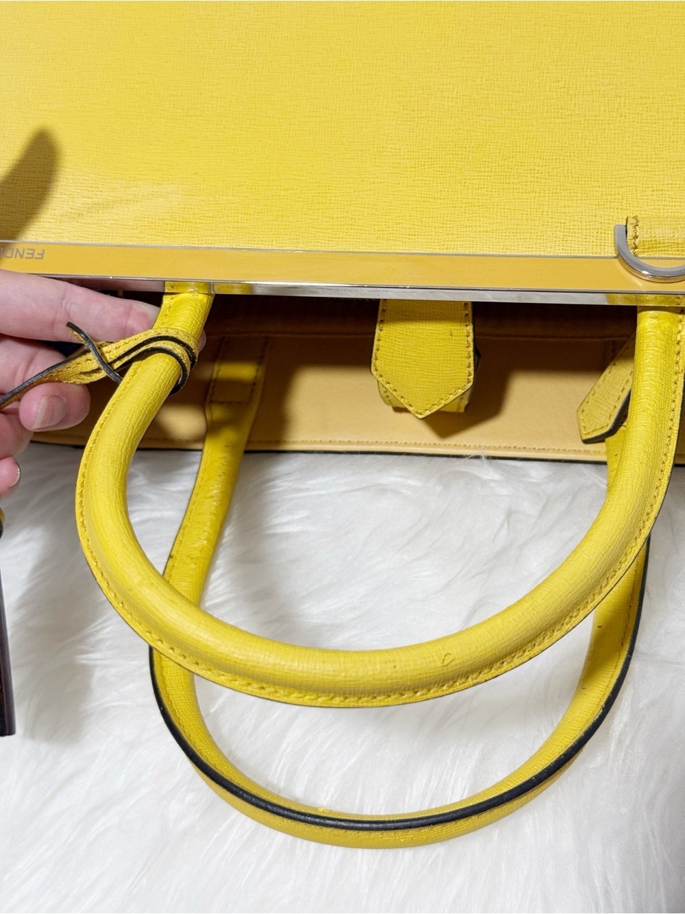 Fendi 2Jours Medium Tricolor Elite Leather Tote Bag - Yellow / Grey / Black - Picture 10 of 16